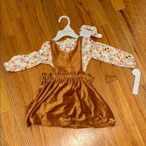 Rylee + Cru Floral Dress with Brown Velvet Pinafore